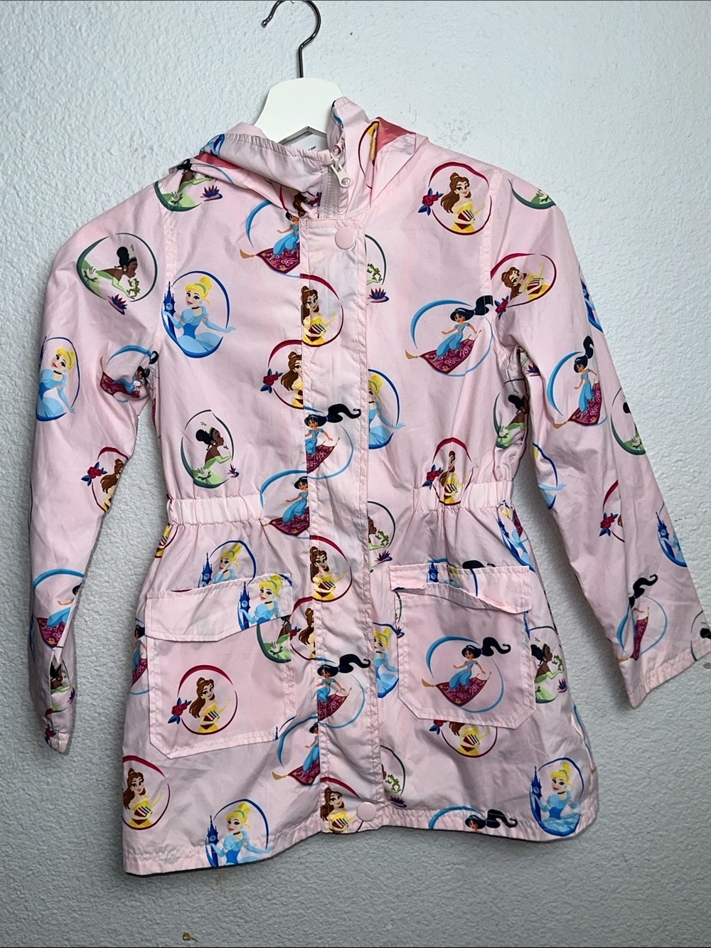 Disney Princess Windbreaker Jackets Hooded Light Pink Youth Girls 7/8 Full Zip